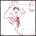 a profile bust sketch study doodle of peter ustinov, smiling.