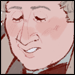 Two colored drawings referenced from screencaps of Peter Ustinov looking down, then up, impishly.